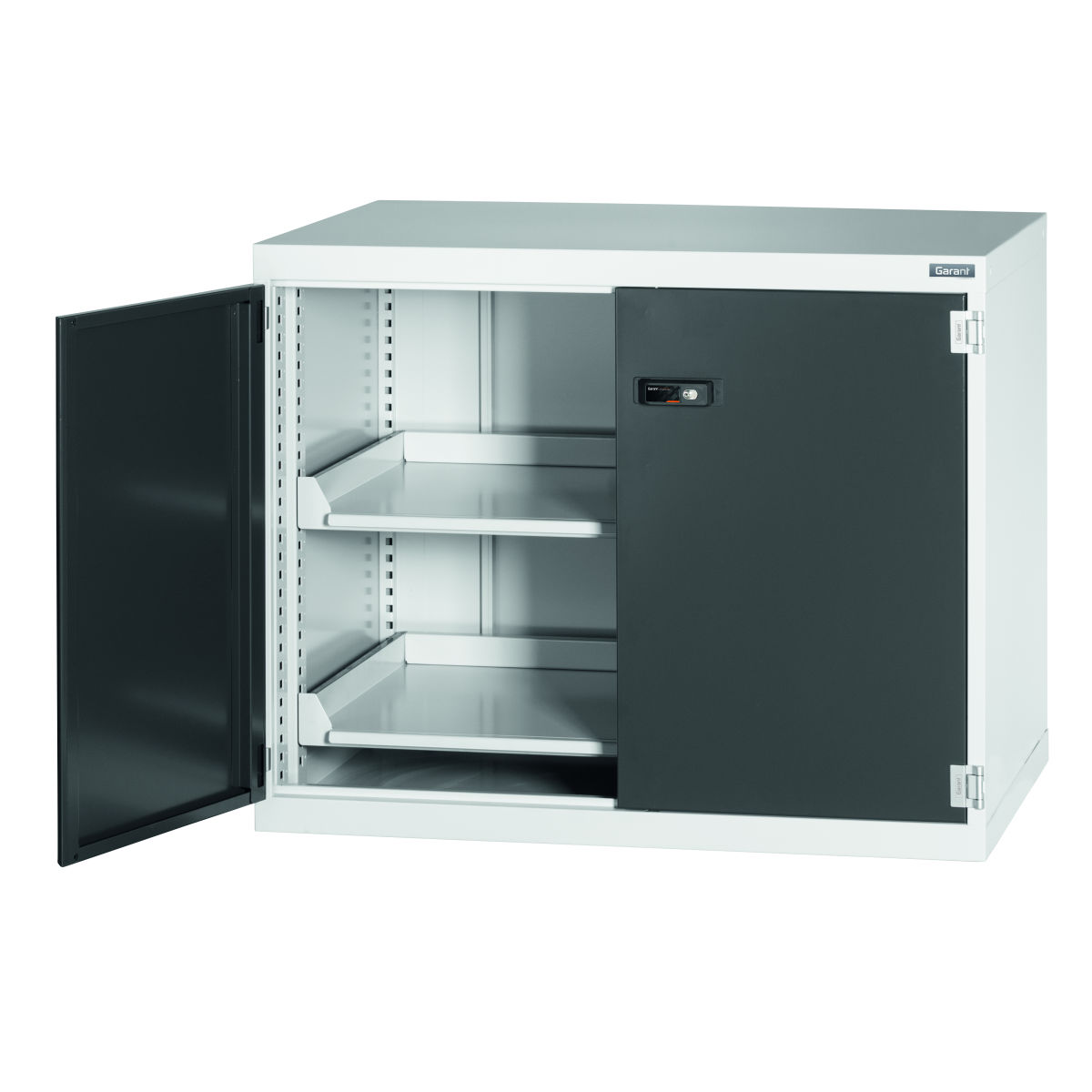 Flügeltüren-Beistellschrank ohne Abrollrand, mit Auszugboden, 36×20G, Höhe: 800mm
