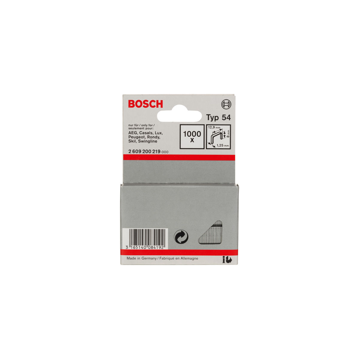 Flachdrahtklammer Typ 54, 12,9 x 1,25 x 8 mm, 1000er-Pack