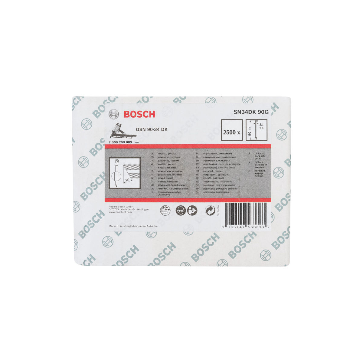 D-Kopf Streifennagel SN34DK 90G, 3,1 mm, 90 mm, verzinkt, glatt, 2500er-Pack