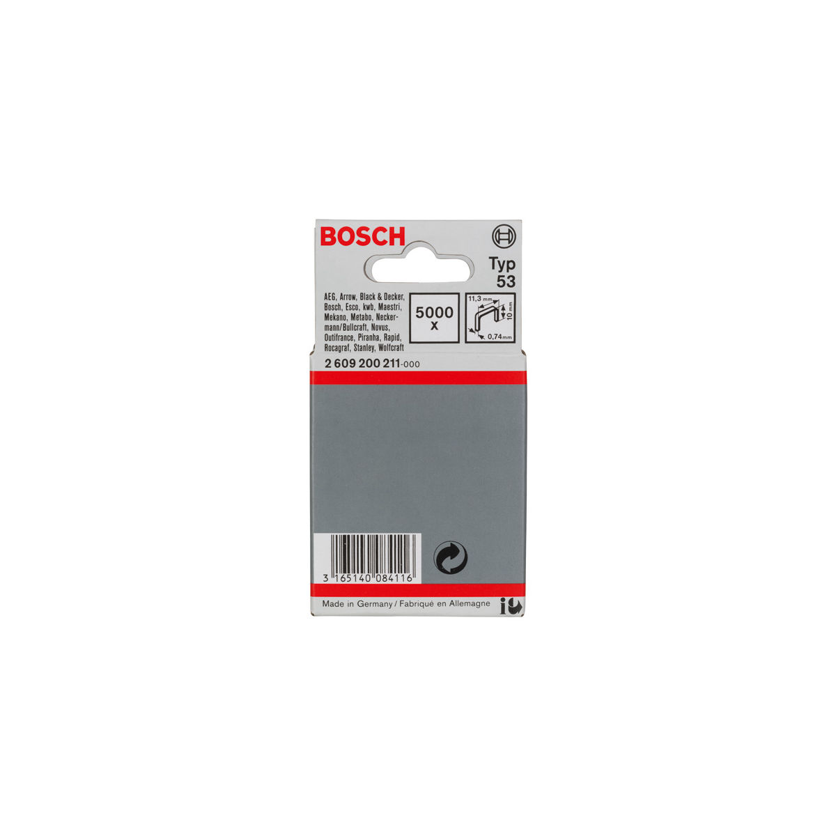 Feindrahtklammer Typ 53, 11,4 x 0,74 x 10 mm, 5000er-Pack