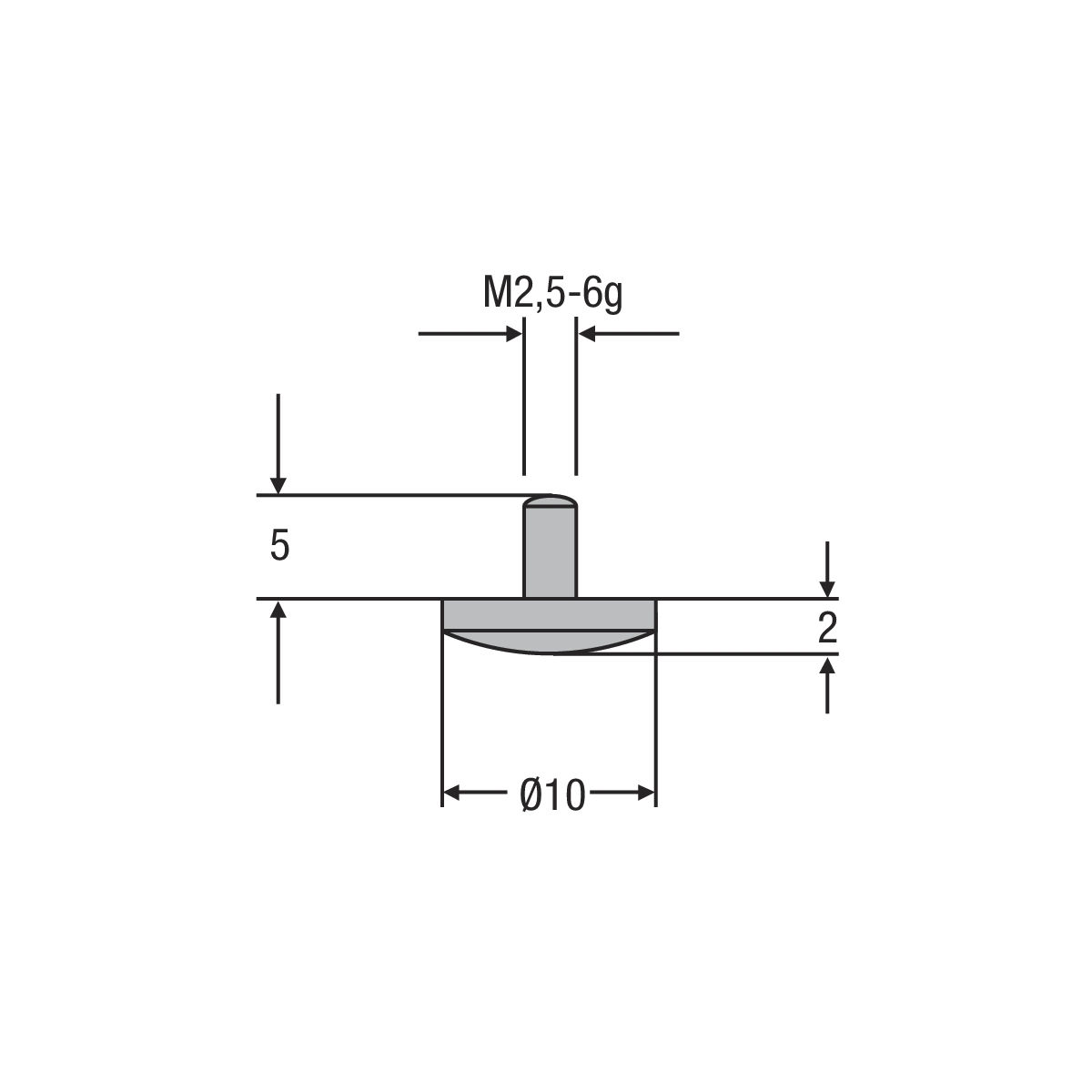 HM-Messeinsatz M2,5mm ø 10,0 mm ballig