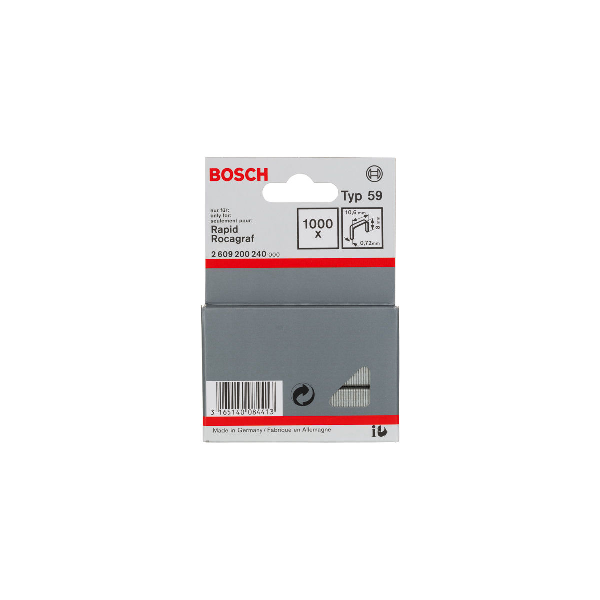 Feindrahtklammer Typ 59, 10,6 x 0,72 x 8 mm, 1000er-Pack