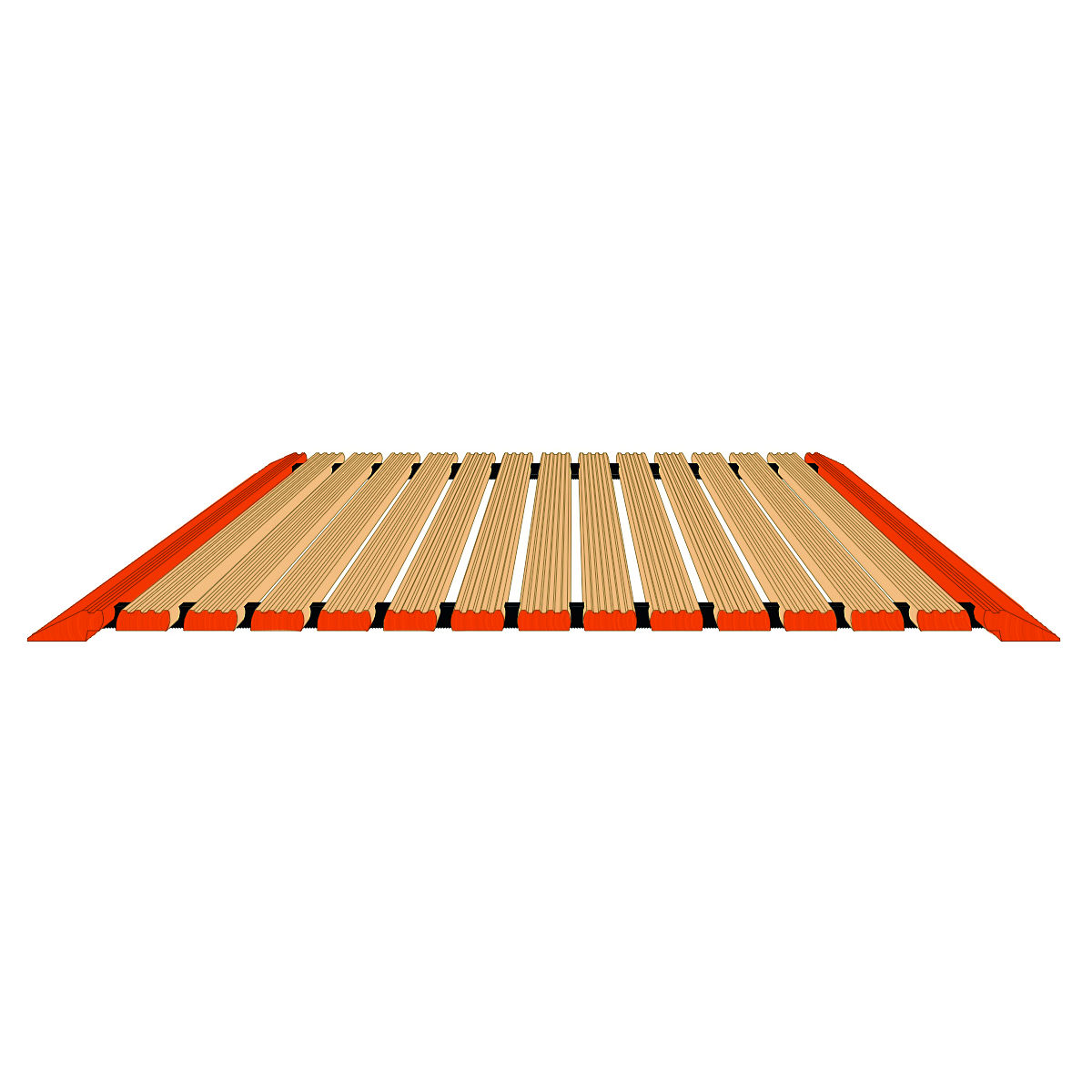 Sicherheits-Holzlaufrost mit 1×Abschrägung Längsseite und 2fachem Anlaufprofil / Breitseiten, Breite 100 cm, Laufrost Länge: 150cm