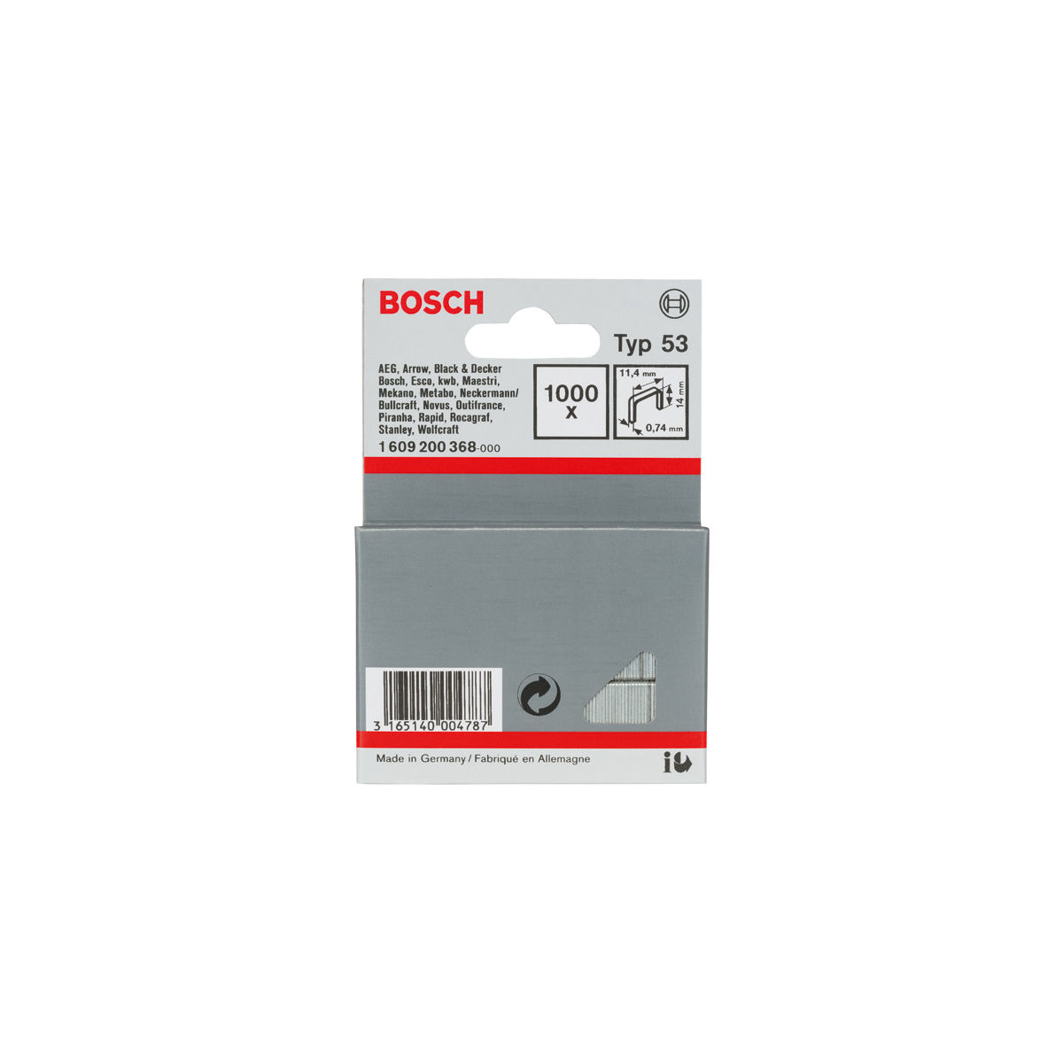 Feindrahtklammer Typ 53, 11,4 x 0,74 x 14 mm, 1000er-Pack
