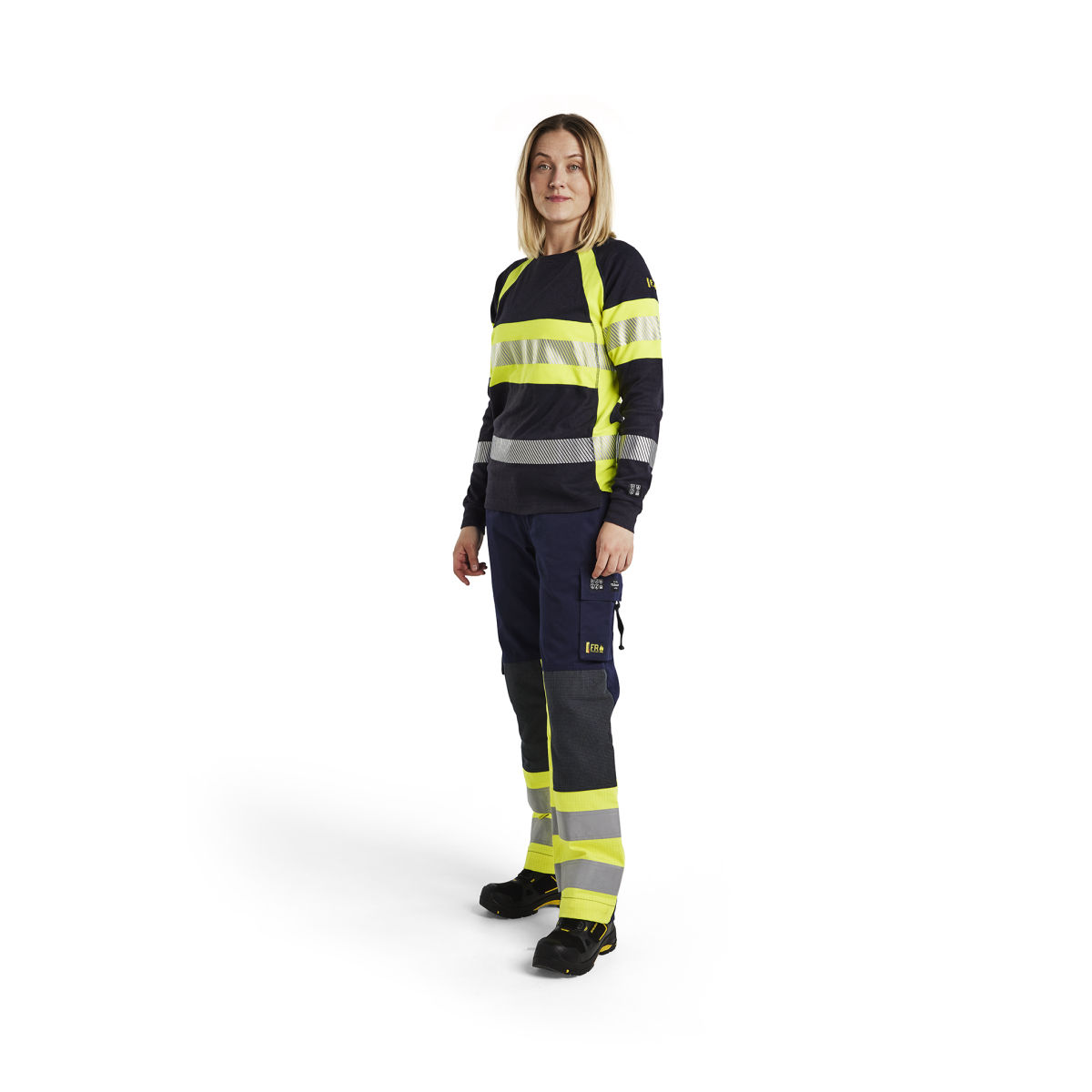 Damen Multinorm Arbeitshose Marineblau/ High Vis Gelb C36, marineblau / high vis gelb