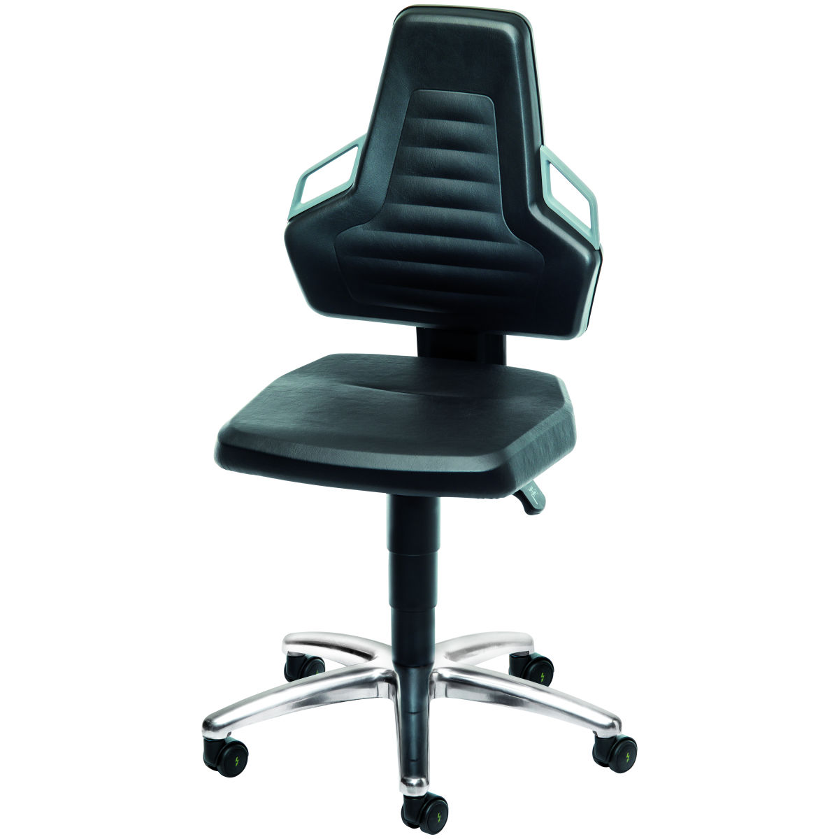 ESD-Arbeitsdrehstuhl, Kunstleder, mit Rollen, niedrig, Farbe: BLACK