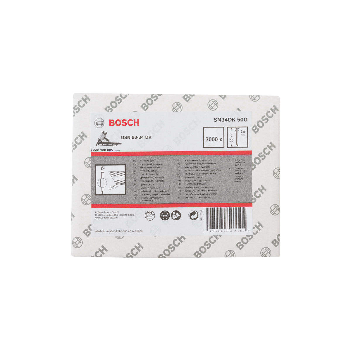 D-Kopf Streifennagel SN34DK 50G, 2,8 mm, 50 mm, verzinkt, glatt, 3000er-Pack