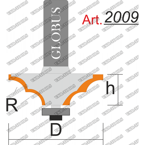 Фреза ГЛОБУС 2009 кромочная фигурная с нижним подшипником R6 D38 h14 d8