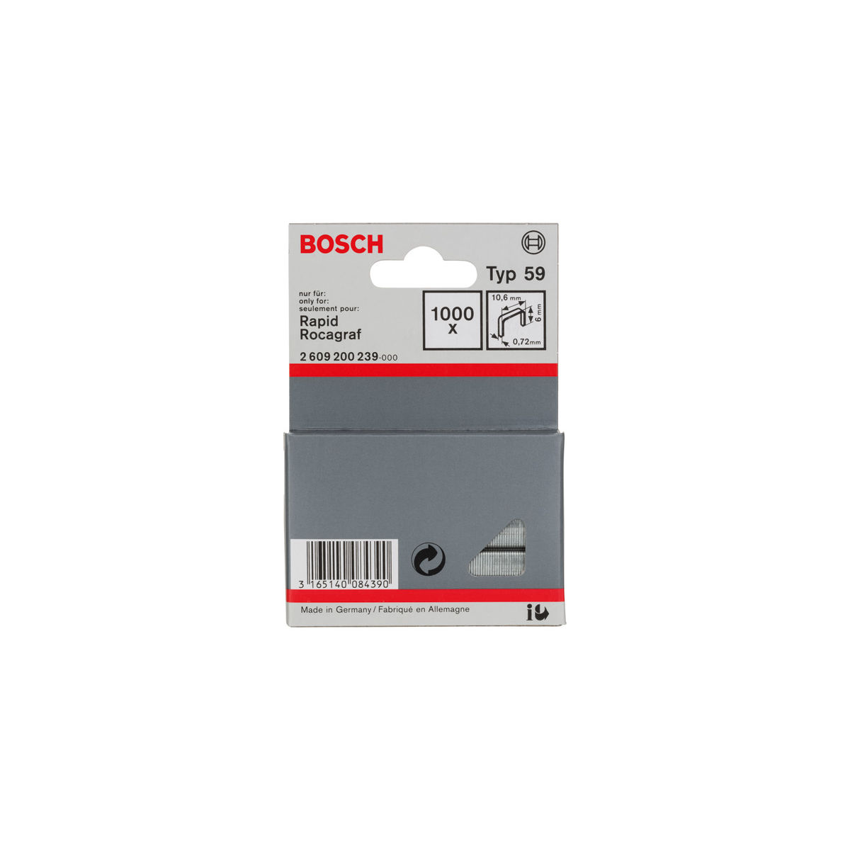 Feindrahtklammer Typ 59, 10,6 x 0,72 x 6 mm, 1000er-Pack