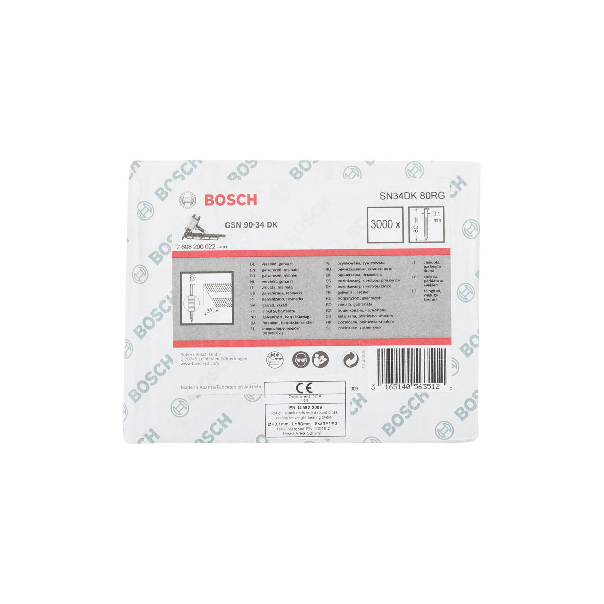 D-Kopf Streifennagel SN34DK 80RG, 3,1 mm, 80 mm, verzinkt, gerillt, 3000er-Pack