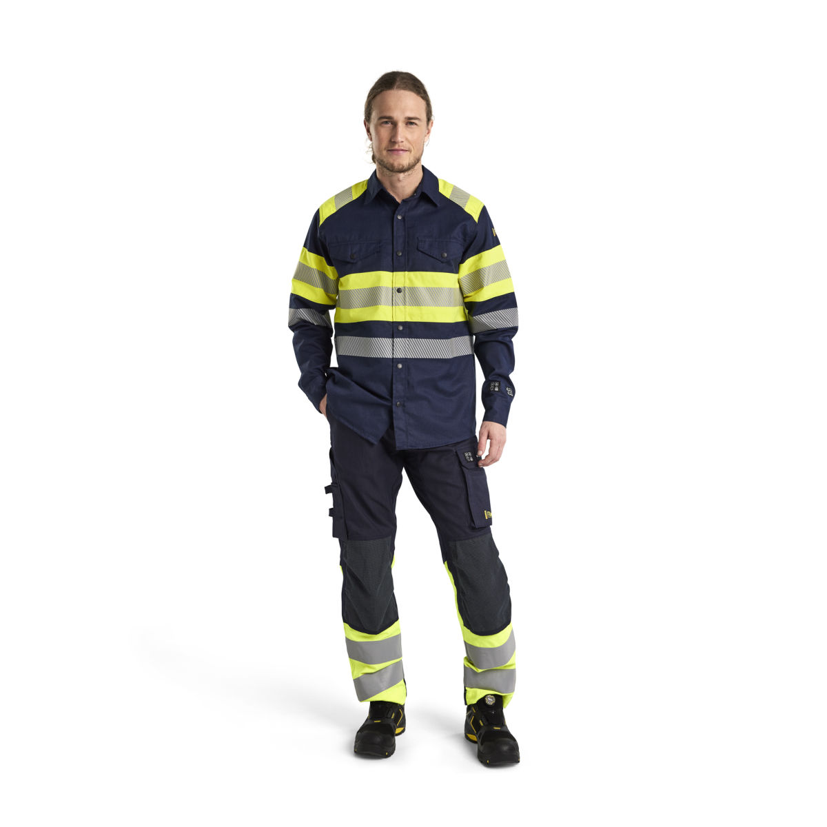 Multinorm Arbeitshose Inhärent mit Stretch Marineblau/ High Vis Gelb D100, marineblau / high vis gelb