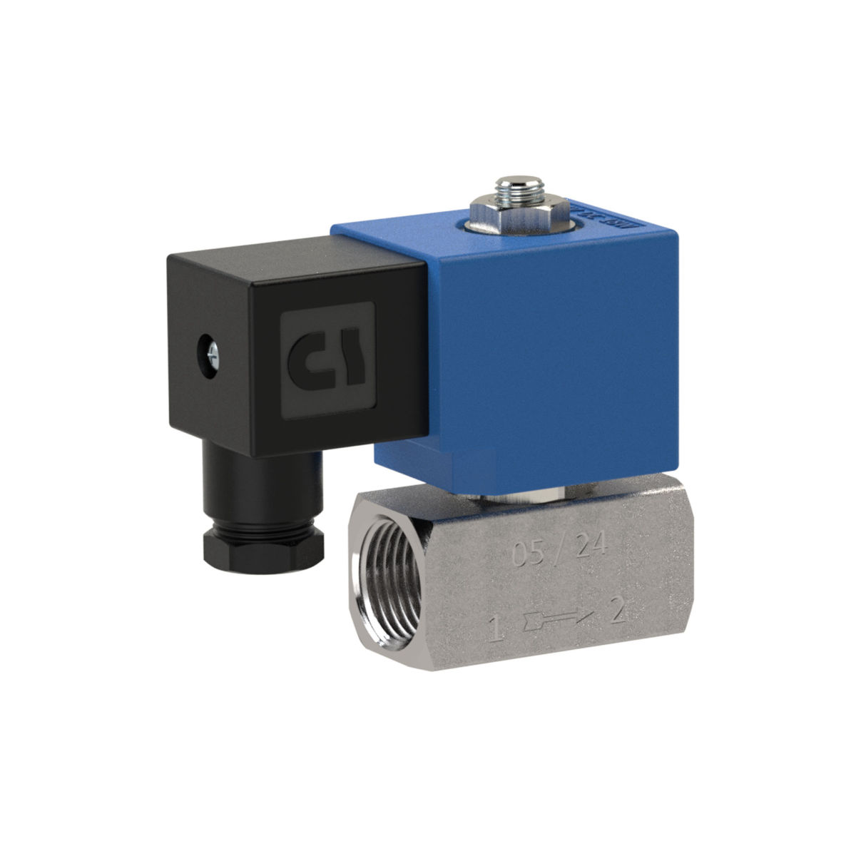 2/2-Wege-Magnetventil, ES, NC, direktgesteuert, 24 V DC, G 1/2, PN 0-50 bar, PTFE