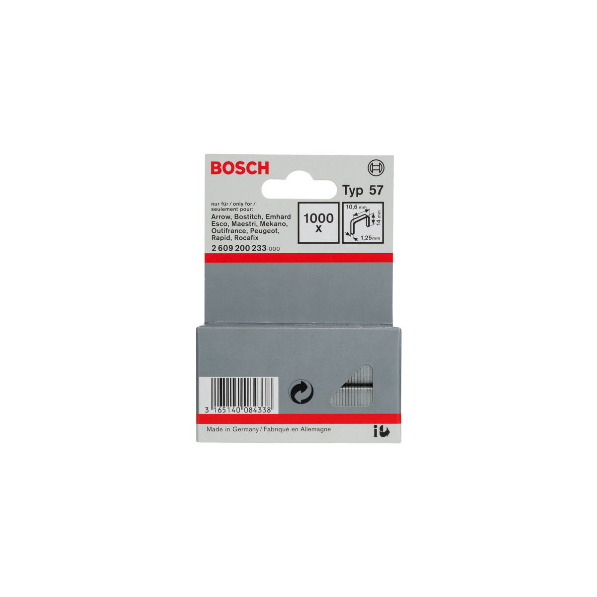 Flachdrahtklammer Typ 57, 10,6 x 1,25 x 14 mm, 1000er-Pack