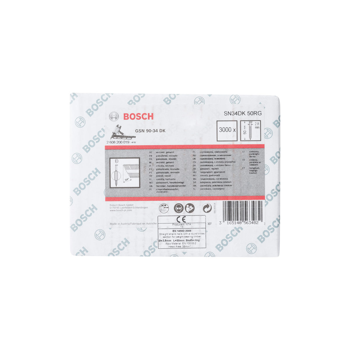 D-Kopf Streifennagel SN34DK 50RG, 2,8 mm, 50 mm, verzinkt, gerillt, 3000er-Pack