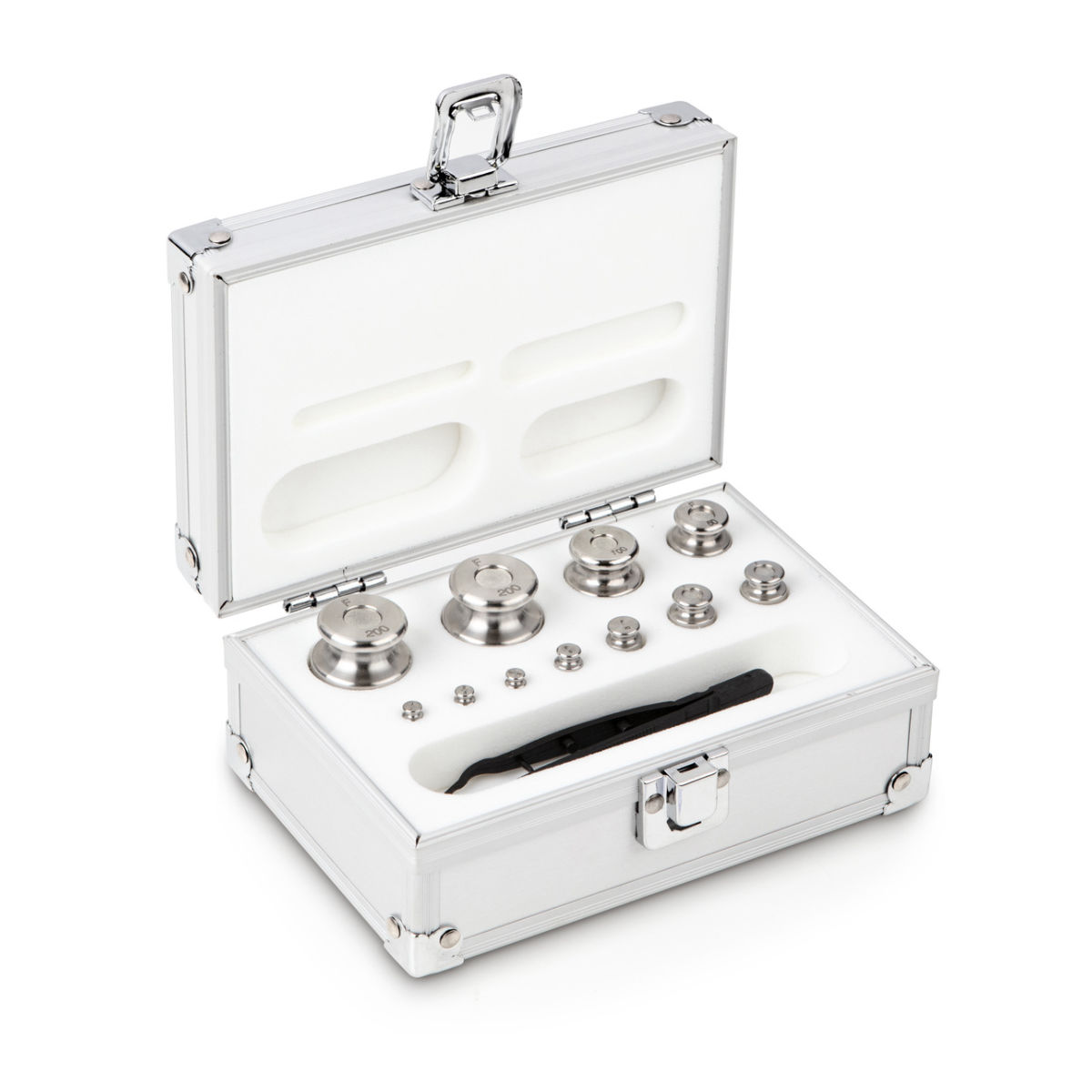 Gewichtsatz 334-046, OIML-Klasse F2, Nennwert 1 g; 200 g, Knopf, Edelstahl feingedreht