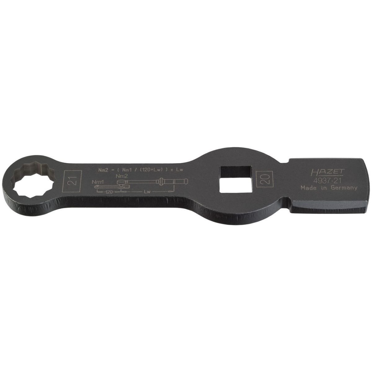 Schlag-Ringschlüssel ∙ mit 2 Schlagflächen ∙ 3/4 Zoll (20 mm) Vierkant hohl ∙ Außen Doppelsechskant Profil ∙ SW 21 mm