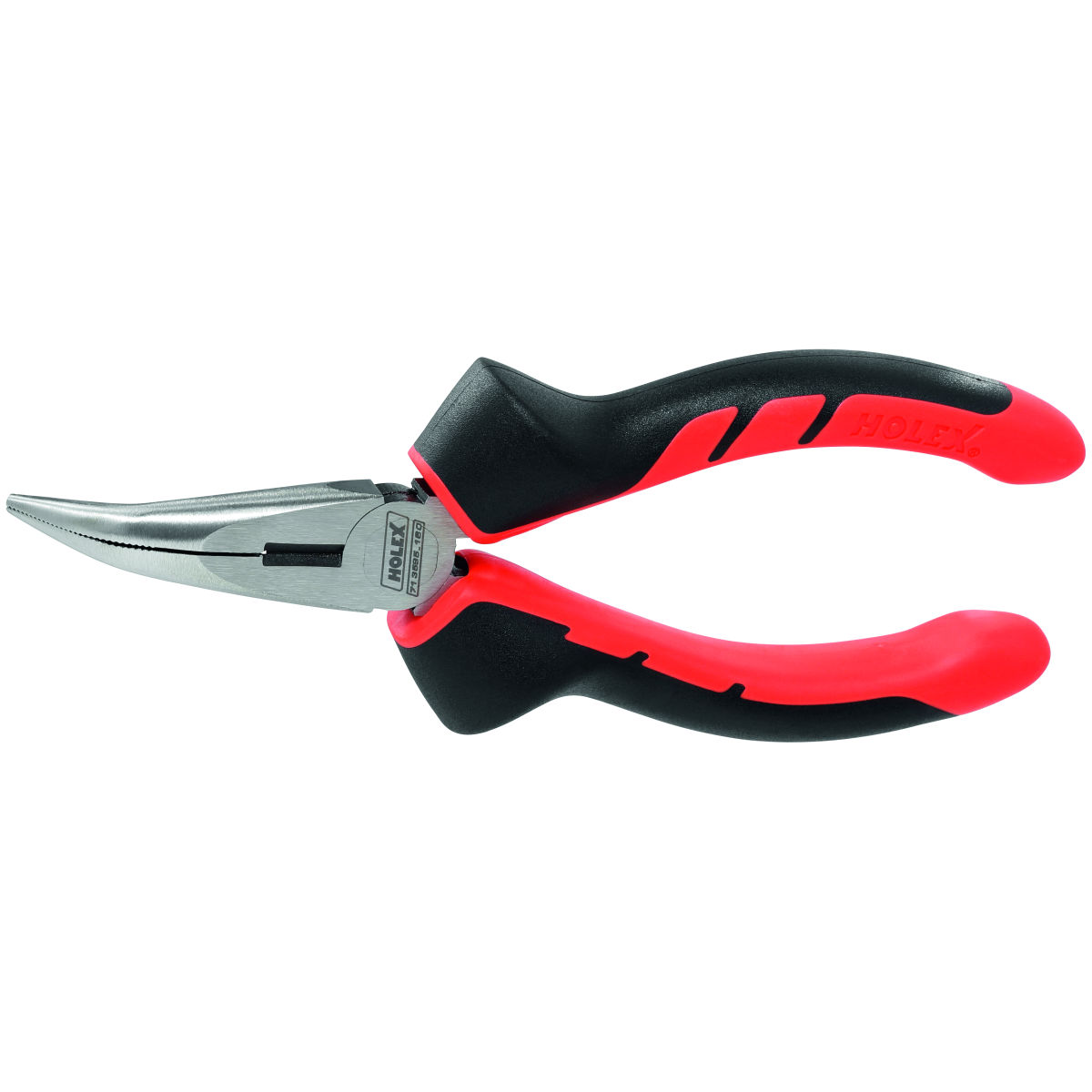 Flachrundzange abgewinkelt, blank, mit Griffhüllen, ganze Länge: 160mm
