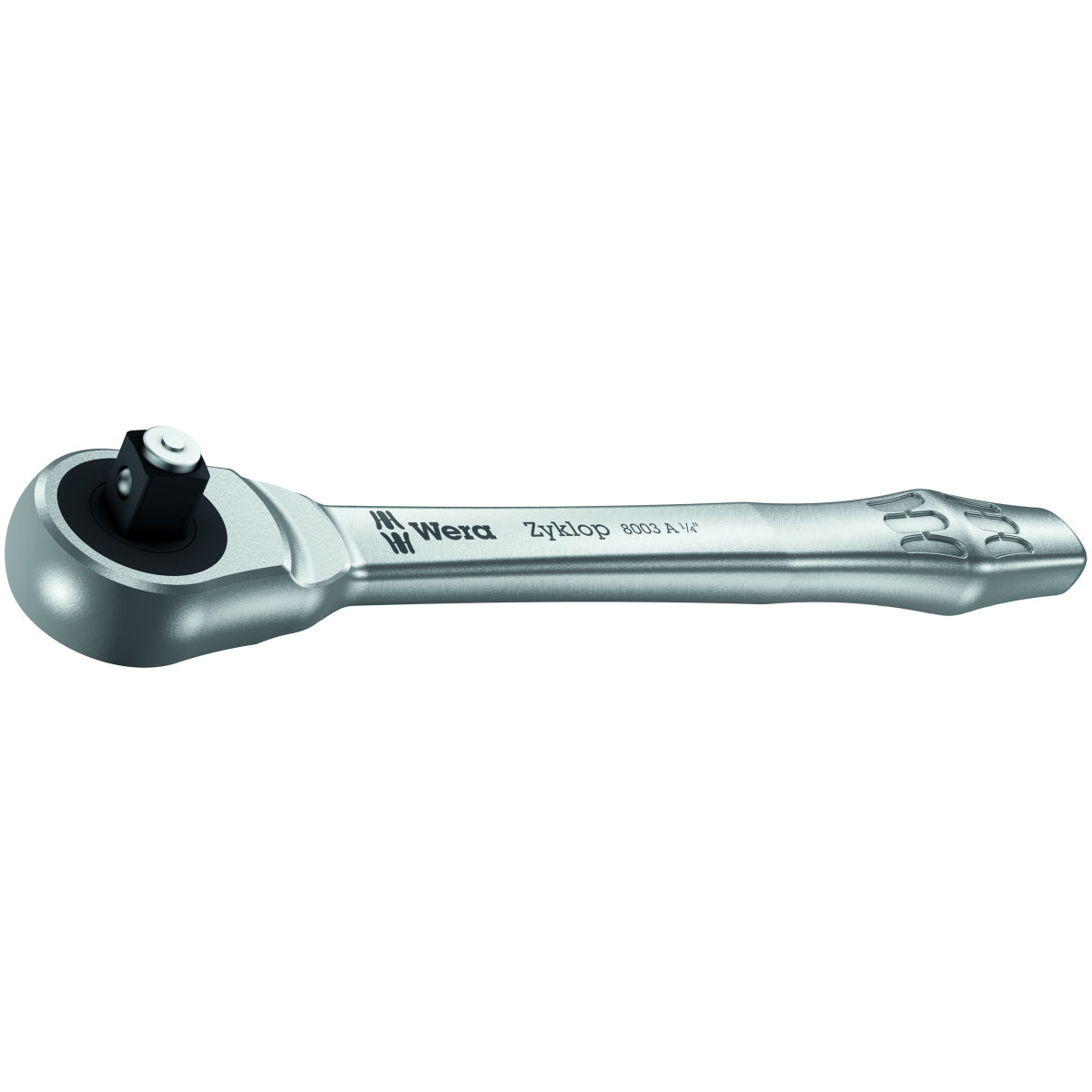 Wera Handknarre „Zyklop Metal“, Durchsteckvierkant, Feinzahn, mit 1/4 Zoll Vierkant, 76 Zähne, mit Auswerfer, Länge 141 mm