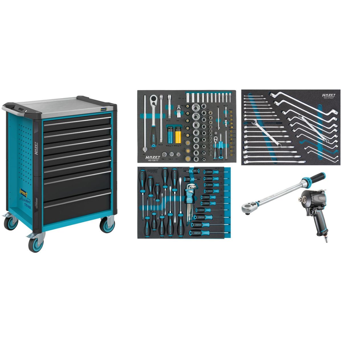 Werkstattwagen ∙ Assistent 179NX ∙ Sortiment ∙ 137-teilig ∙ Schubladen, flach: 5× 81 x 522 x 398 mm ∙ Schubladen, hoch: 2× 166 x 522 x 398 mm