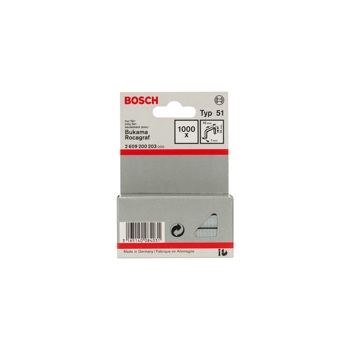 Flachdrahtklammer Typ 51, 10 x 1 x 14 mm, 1000er-Pack