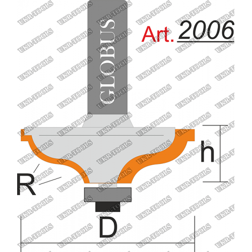 Фреза ГЛОБУС 2006 кромочная калевочная с нижним подшипником R8 D50 h20 d8