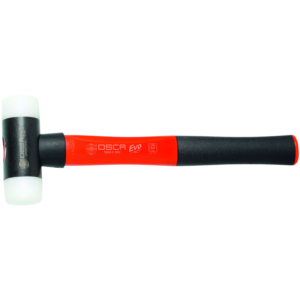 Schonhammer mit 3K-Stiel, Nylon‑Einsätzen und Stahl-Mittelteil, Hammerkopf-⌀: 27mm