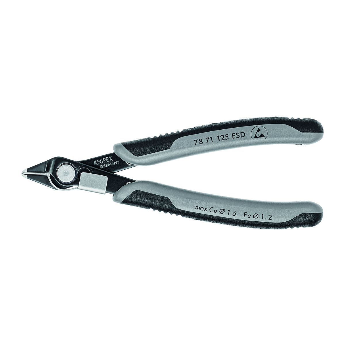 Elektronik-Seitenschneider Super Knips®, Griffe ableitend mit Drahthalter, KW, ganze Länge: 125mm