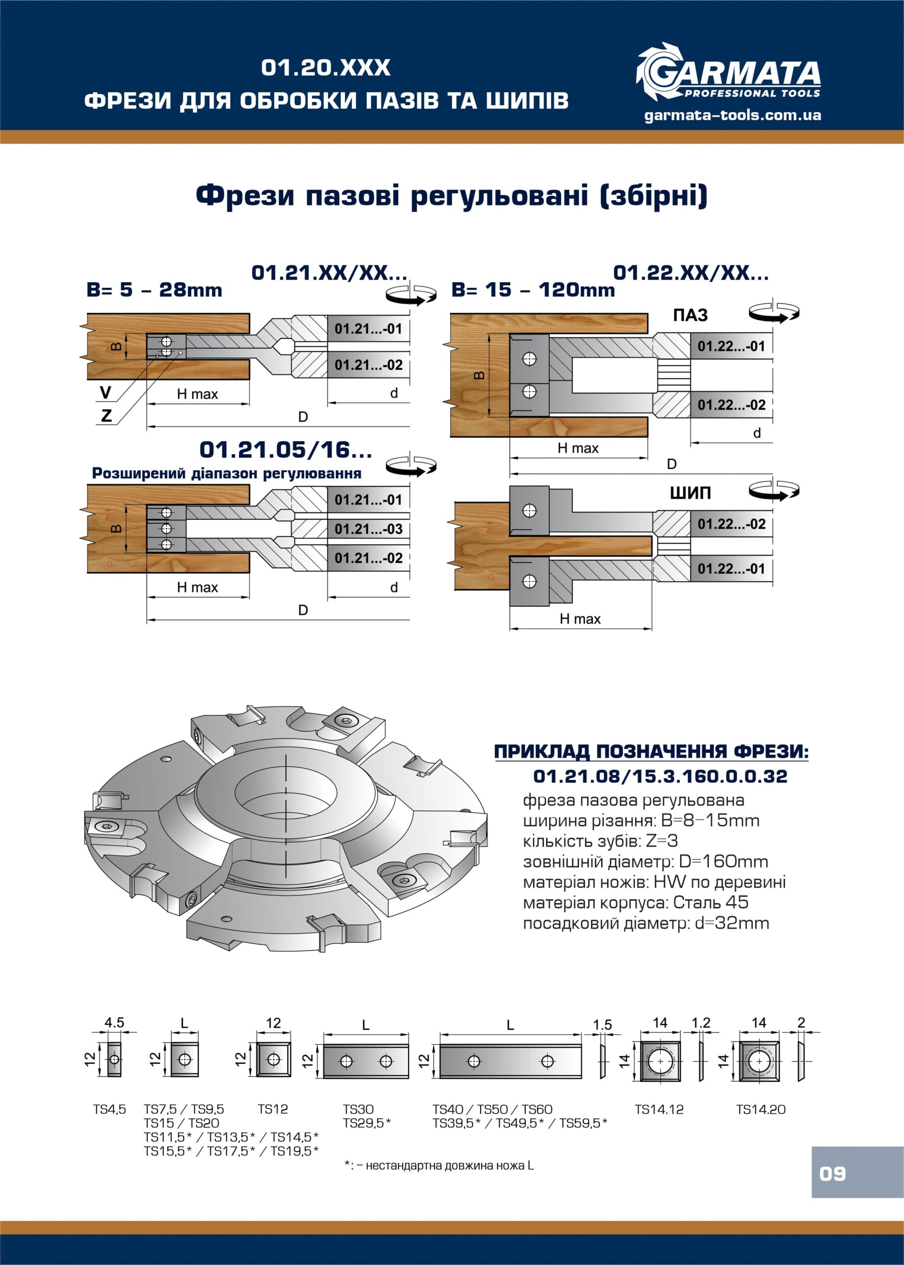 01.2Х.ХХХХ.Х.ХХХ.Х.Х.ХХ Фрези для обробки пазів та шипів регульовані